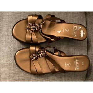 Italian Shoemakers Bronze/Gold Emina Leather Wedge Sandals Size 10 W